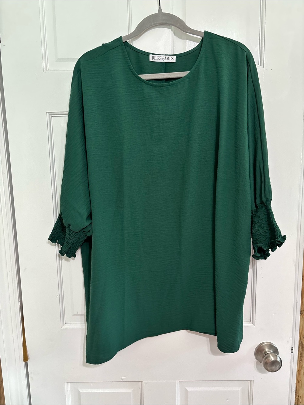 Forest Green Smocked Sleeve Women's Top